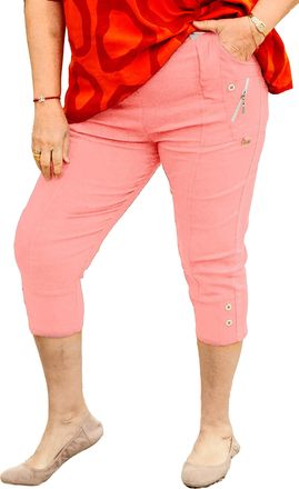 Generic Caprice - Vera Tucci - Cropped 3/4 Length Womens Capri Trouser Elastic Waist (T7, Rose Pink), 20