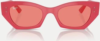 Ray-Ban Zena - Occhiali da sole irregolari rosso ciliegia con lenti rosa