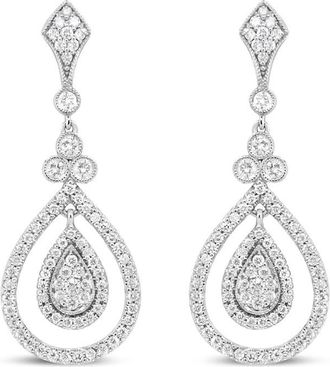 House of Brilliance 18K White Gold 1 1/4 Cttw Round Diamond Openwork Teardrop-Shaped Dangle Earrings (F-G Color, VS1-VS2 Clarity)
