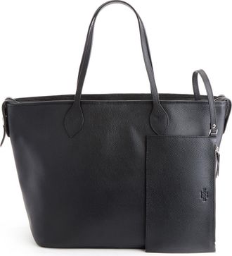 Royce Leather Personalized Leather Tote with Wristlet in Black- Deboss at Nordstrom