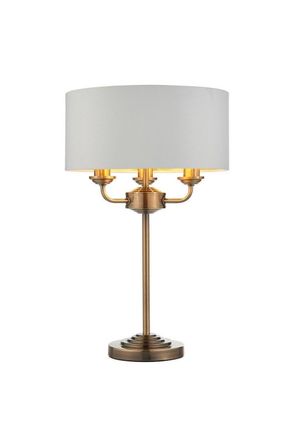 Netlighting Highclere Base & Shade Table Lamp Antique Brass Plate Vintage White Fabric