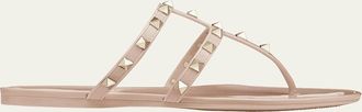 Valentino Garavani Rockstud T-Strap Flat Slide Sandals