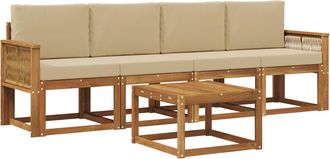 vidaXL Conjunto De Sof&aacute;s De Exterior 5 Uds. Natural Y Beige Poli&eacute;ster Vidaxl