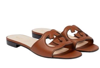 Gucci Tan Leather Flat Sandals Size 37