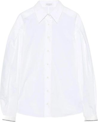 Brunello Cucinelli Stretch Poplin Shirt - Dames - Overhemden - Wit - M - Katoen - Overhemden