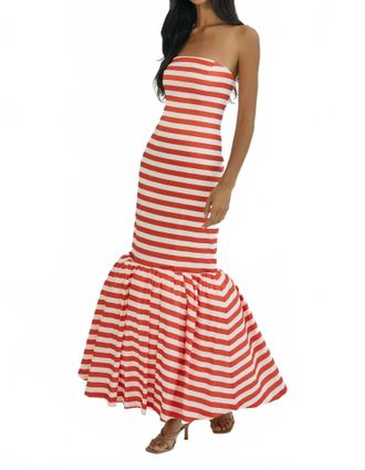 Hutch Olina Maxi Gown In Ivory/red Nautical Stripe