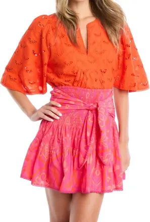 Allison New York Red Freda Embroidered Top In Cherry Tomato