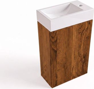 Saniclass Holz Pure Toiletmeubelset - 40x60.5cm - 1 deur - fontein keramiek - kraangat rechts - walnut pure