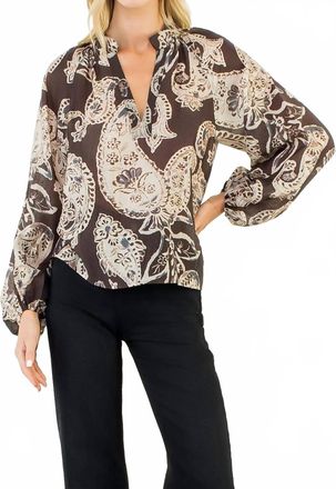 THML Clothing Silky Paisley Top In Brown