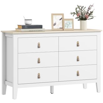 OEM C&oacute;moda Para Dormitorio Con 6 Cajones Tiradores De Pu Cajonera Para Sal&oacute;n Pasillo 120x40x78 Cm Blanco