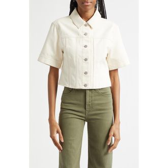 Veronica Beard Malcolm Short Sleeve Denim Jacket in Ecru at Nordstrom, Size X-Small