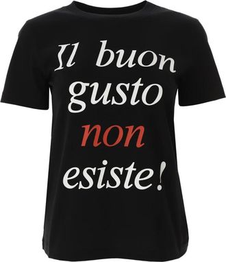 Moschino Tops, Dames, Zwart, S, Katoen, Grafische Print Biologisch Katoenen T-shirt