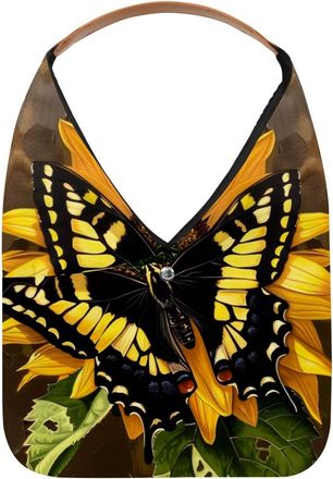 Generic Butterfly Sunflower Painting Reusable Lightweight Grocery Bags - Foldable Into Compact Pouch, Washable & Sturdy, Multipurpose for Shopping and Travel