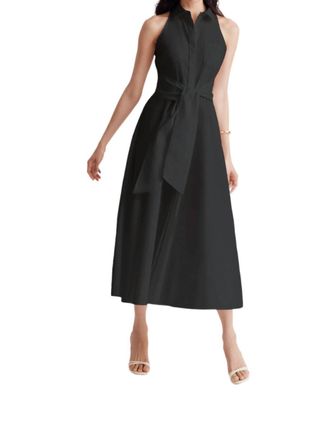 Toccin Chelsea Tie-Front Midi Shirt Dress In Jet Black