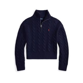 Polo Ralph Lauren Wool and Cashmere Cable Knit Jumper - female - Polo Ralph Lauren - V-neck Knitwear - Blue - XS - Knitwear