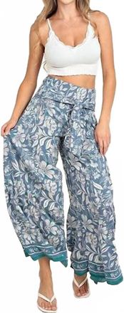 Angie Womens Floral Tie Waist Wide Leg Pants In Blue