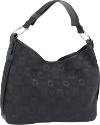 Ferragamo Pre-owned Canvas Shoulder Bag - Dames - Vintage Schoudertas - Zwart - ONE Size - Leer - Vintage