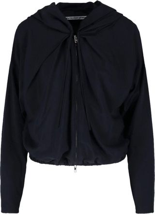 Alexander Wang Cropped Zip-Up Sweater With Gathered Neckline And Hood