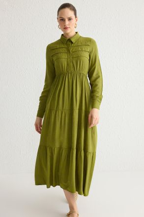 Trendyol Modest Dames Kaki Maxi Lang Casual Skater Modest Jurken