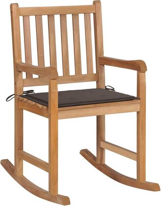 vidaXL Vidaxl - Silla Mecedora De Madera Maciza De Teca Con Coj&iacute;n Gris Taupe