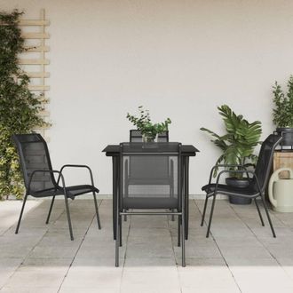 vidaXL Juego De Comedor Para Jard&iacute;n 5 Piezas Acero Y Textilene Negro Vidaxl