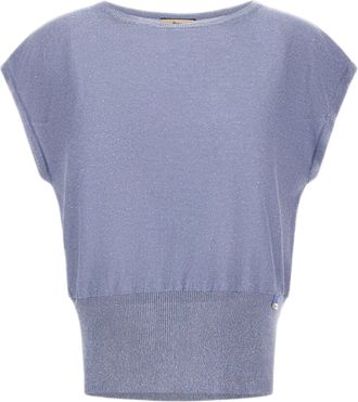 Herno Light Blue Viscose Sweater With Sequin Embroidery