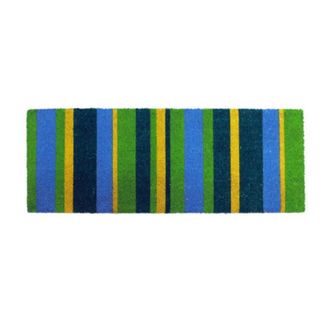 Imports Decor Green Striped Coir Door Mat, Coconut Fiber Doormat with Non-Slip PVC Backing, Indoor Outdoor Entrance Rug, Modern Stripe Design