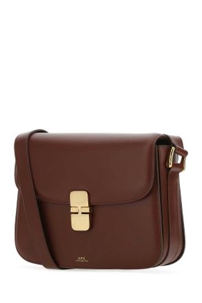 A.P.C. Womens Bordeaux Leather Grace Crossbody Bag Noisette Vache Borse A Tracolla