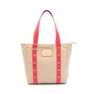 Louis Vuitton Beige Red Color Canvas Leather Handbag Tote Bag (Pre-Owned)
