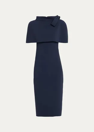 Badgley Mischka Bodycon Funnel-Neck Capelet Midi Dress