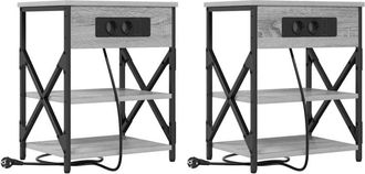 vidaXL Vidaxl - Cabinete de Noche con Estación de Carga 2 pcs Gris sonoma