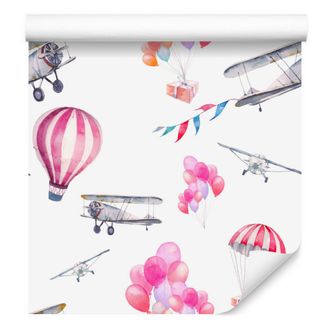 OEM Carta Da Parati Con Palloncini E Aeroplani Nel Cielo Per Soggiorno E Camera Da Letto 50x1000 Cm