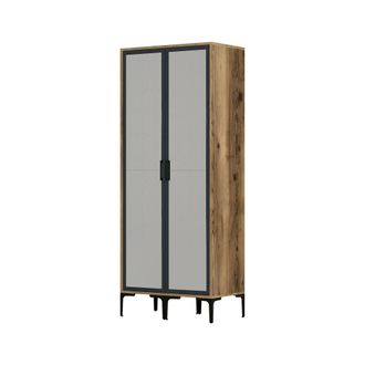 Dmora Armario 2 Puertas Alcyone, Muebles De Dormitorio, Vestidor, Armario De Ropa, 80x201h48 Cm, Nogal Y Antracita, Con Embalaje Reforzado - Dmora