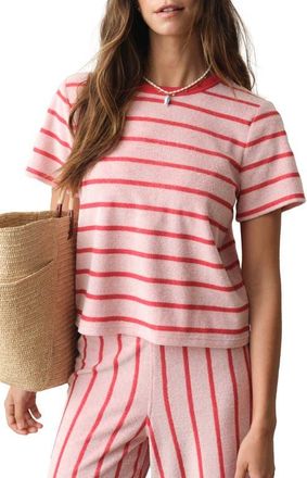 Marine Layer Beach Terry Cloth Sweatshirt in Red And White Stripe at Nordstrom, Size X-Large