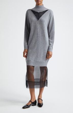 3.1 Phillip Lim Lace Trim Wool Sweater Dress in Medium Melange Grey at Nordstrom Rack