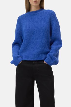 Closed Crew Neck Long Sleeve Sweater In Galaxy Blue