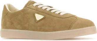 Prada Mens Suede Low-Top Sneaker Beige Calfskin