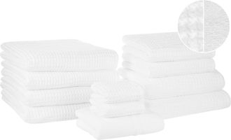 Beliani Conjunto De 11 Toallas Toalla De Ba&ntilde;o Y Alfombrilla De Ba&ntilde;o De Algod&oacute;n Blanco Low Twist Para Invitados Areora