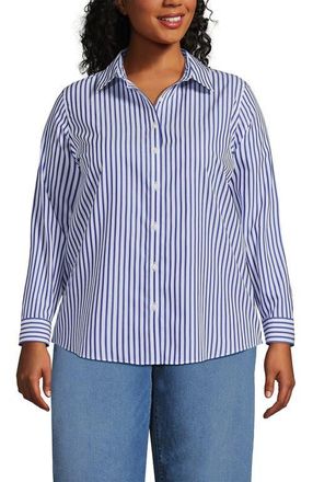Lands End No Iron Supima Cotton Long Sleeve Shirt in White/cobalt Blue Stripe at Nordstrom, Size 24W