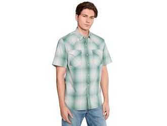 Pendleton Frontier Shirt Short Sleeve Mens Jacket Ecru/Turquoise Plaid : 2XL, Cotton/Polyester