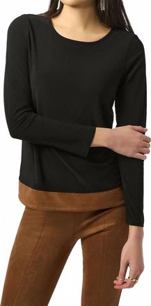 Joseph Ribkoff Silky Knit & Suede Colour Block Straight Top In Black/brown