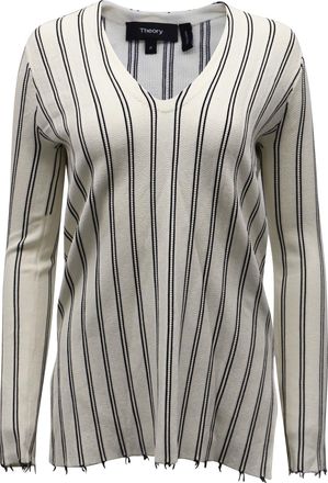Theory V-neck Stripe Blouse in White Cream Viscose