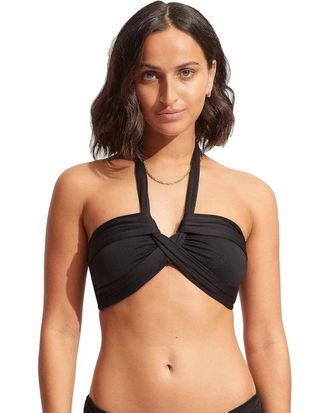 Seafolly Collective Halter Bandeau Bikini Top Womens Black Swimwear GBO3751