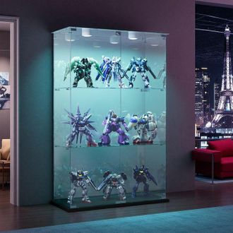 OEM Vitrina De Vidrio Led, Puertas Dobles, 3 Estantes, Armario De Presentaci&oacute;n Para Sal&oacute;n, Para Colecci&oacute;n, 123 X 78 X 35cm, Negro
