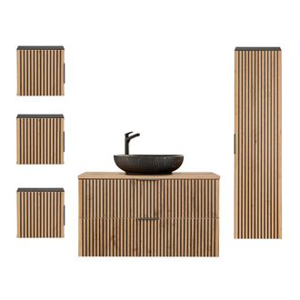 Petits Meubles Set de muebles con lavabo estratificado marr&oacute;n negro