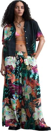 Desigual Pantaloni neri con stampa floreale-Nero