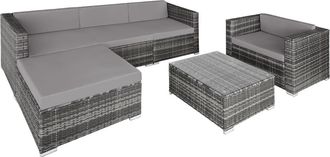 TecTake Conjunto de rat&aacute;n para 4-5 personas con sillones y mesa, gris