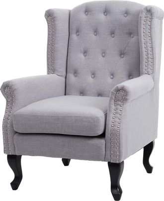 Hhg Sill&oacute;n Chesterfield, Sill&oacute;n Club Reclinable Sill&oacute;n Wing, Tela/textil Hidr&oacute;fugo, Gris Sin Otomana