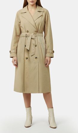 Maje Beige Studded Gabardine Long Trench Coat