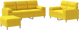 vidaXL Juego De Sof&aacute;s Con Cojines 3 Piezas Tela Amarillo Claro Vidaxl